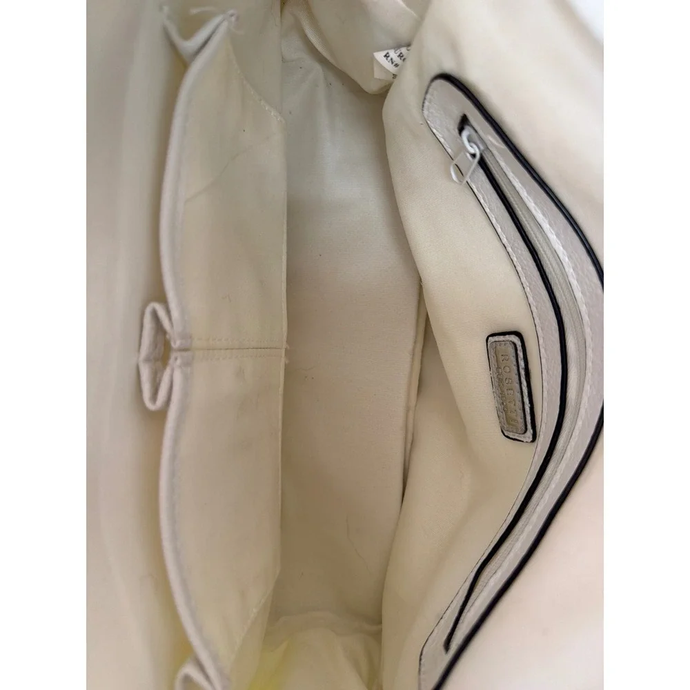 Rosetti Ivory Faux Leather Shoulder Bag Braided Strap Multi Pocket Hobo Purse